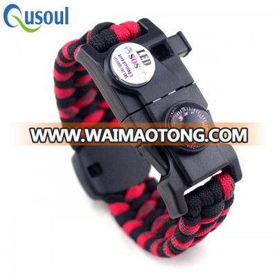 Paracord Bracelet, Essential Survival Gear Kit with SOS Led Light, Compass, Fire Starter, Whistle, 550 Grade Perfect for Camping