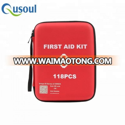 118 Pieces Latest Design GPS/AID QR CODE,Portable & Waterproof Emergency Survival First Aid Kit for car