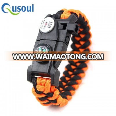 Orange Survival Paracord Bracelet For Water Swimming , Hiking Multi Tool, Whistle, Fire Starter 20-in-1 Set