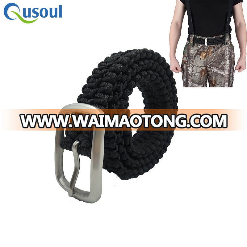 Qusoul Hand-made Survival 7 Inside Cord Steel Buckle black Color Paracord Belt For Hiking